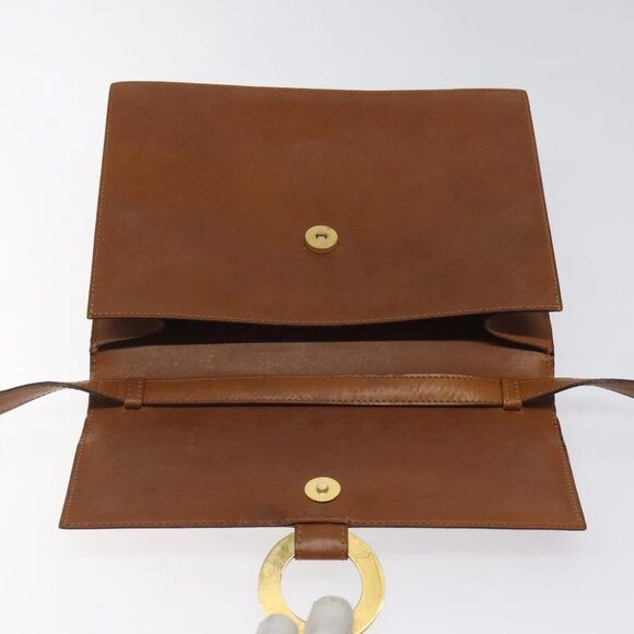 CELINE Circle Shoulder Bag Leather Brown Gold Auth - Picture 3 of 14